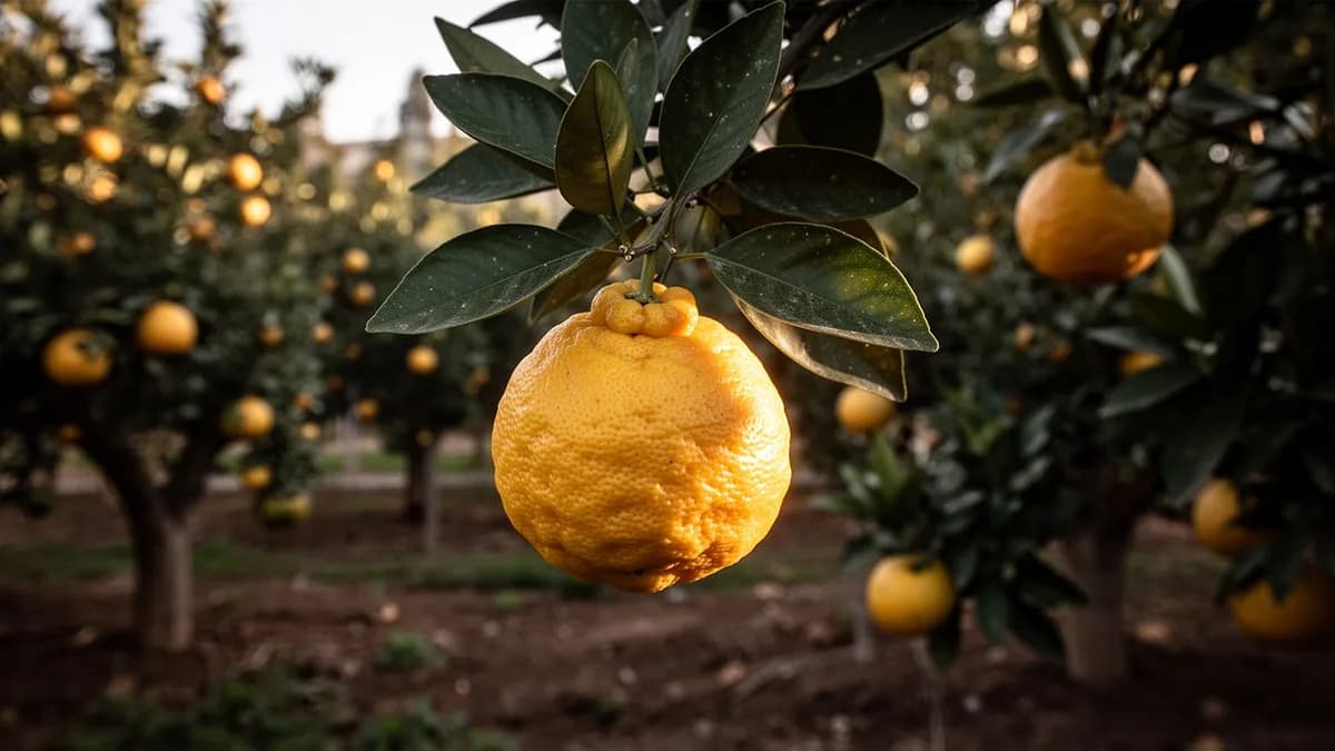 Ralladura de yuzu recién obtenida sobre una tabla de cortar de madera junto a un yuzu cortado por la mitad
