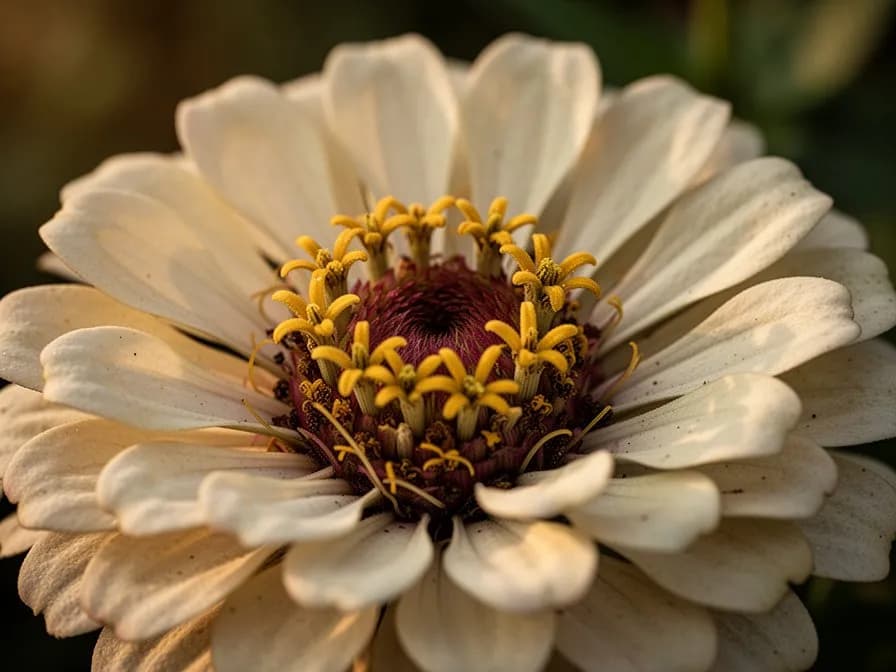 Auswahl von Riesen-Zinnien-Blüten in Koralle, Scharlach, Limettengrün, Lila und Weiß