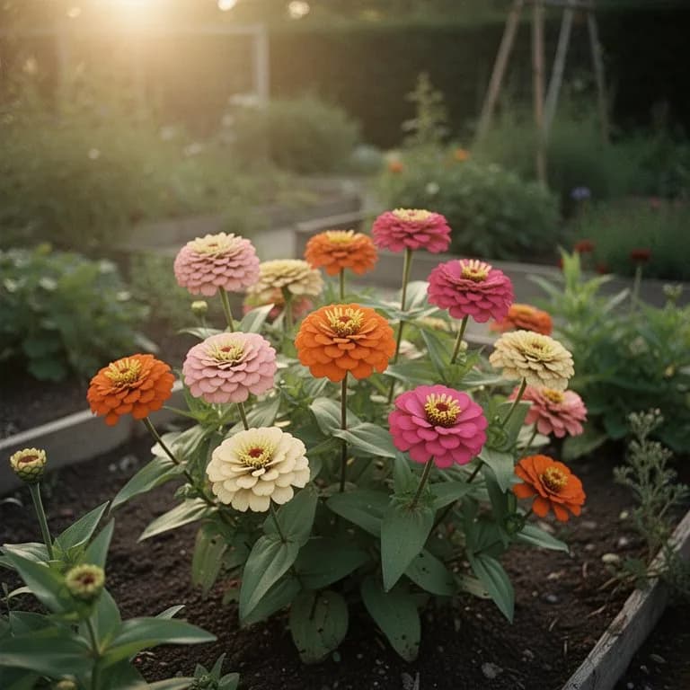Zinnias Profusion en colores rojo, naranja, blanco y salmón