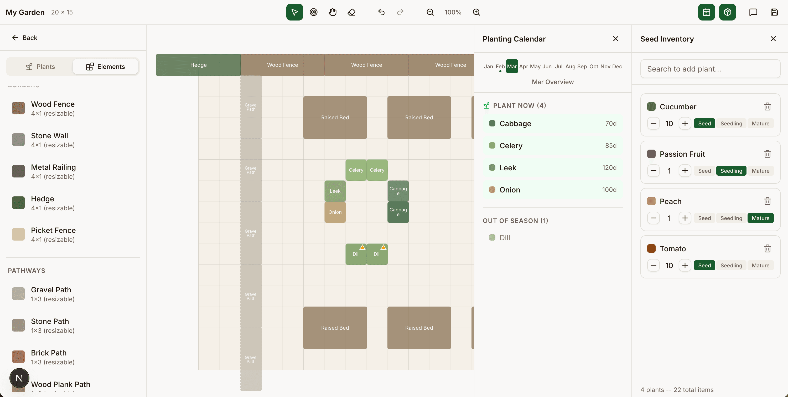 Seed inventory tracker with planting calendar and stock management
