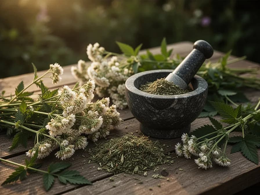 Primer plano de flores individuales de agrimonia mostrando cinco pétalos dorados y estambres prominentes