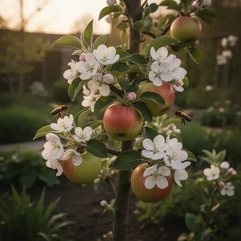 Apple tree branch covered in delicate pink and white blossoms in spring