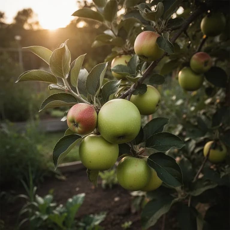 Gardener winter-pruning a Granny Smith apple tree to an open vase shape