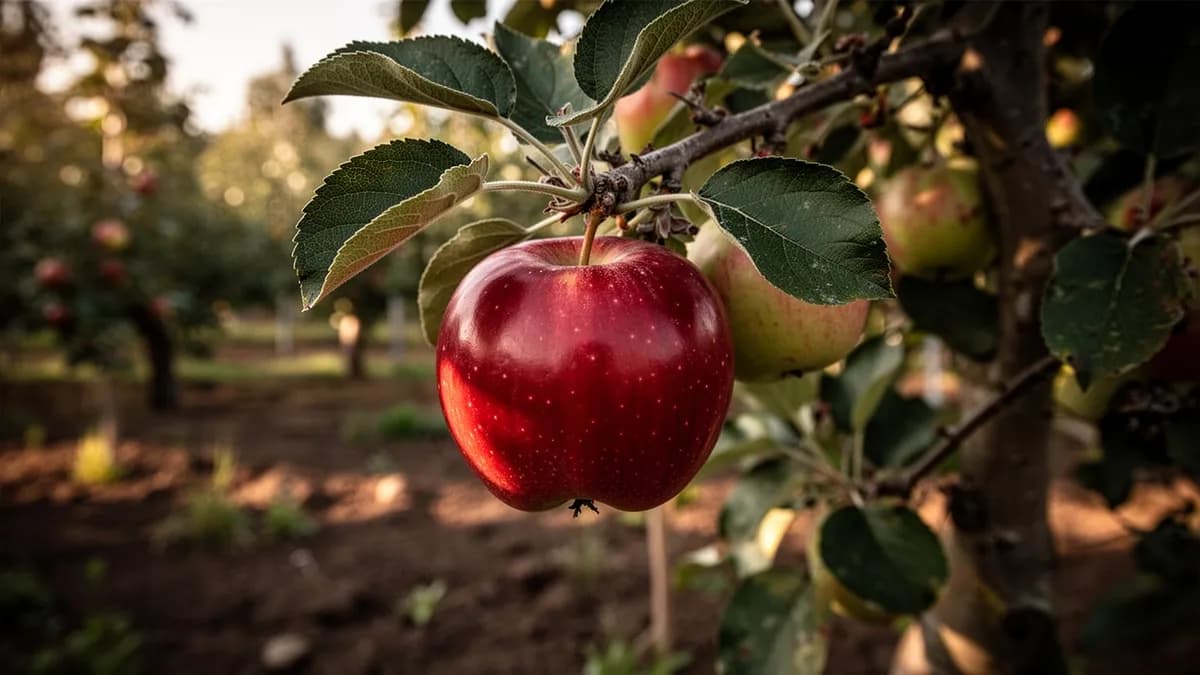 Jardinero podando un manzano Red Delicious a finales del invierno