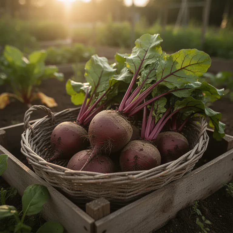 Freshly harvested beets with greens attached