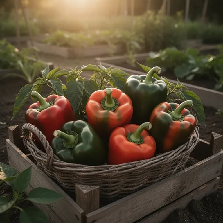 Frisch geerntete Paprika in Rot, Gelb, Orange und Grün