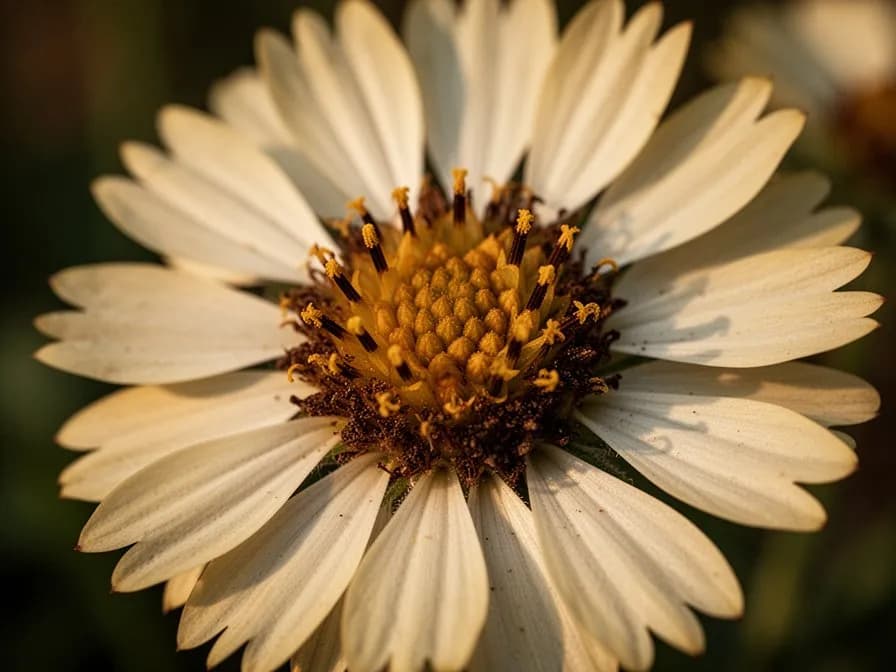 Getrocknete Kokardenblumen-Samenköpfe mit kugelförmigen Pappusstrukturen, bereit zur Ernte