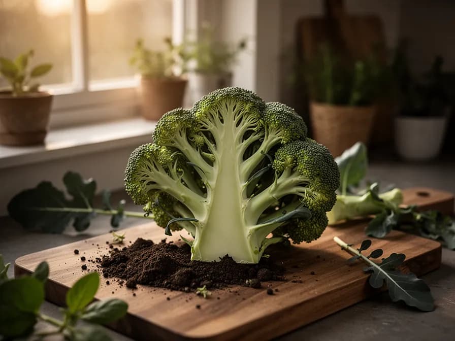 Broccoli florets and sliced stems arranged for cooking