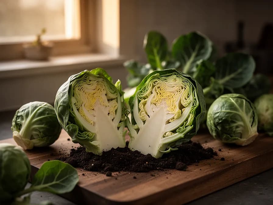 Brussels sprouts transplant in garden bed