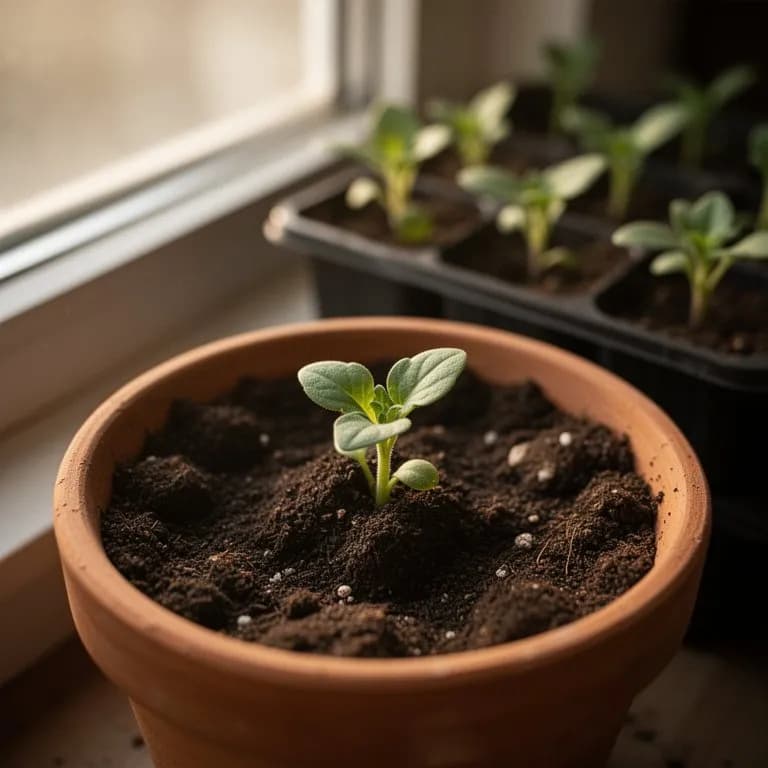 Junge Calibrachoa-Jungpflanzen mit ersten sich bildenden Knospen