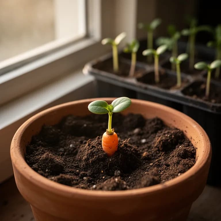 Carrot seedlings emerging