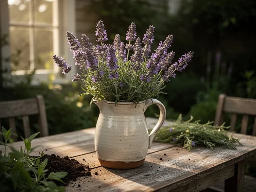Manojos de tallos de nepeta seca colgando para uso herbal