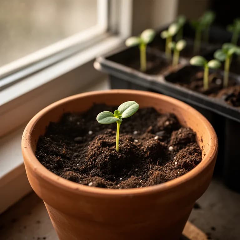 Young celery seedlings in starter trays
