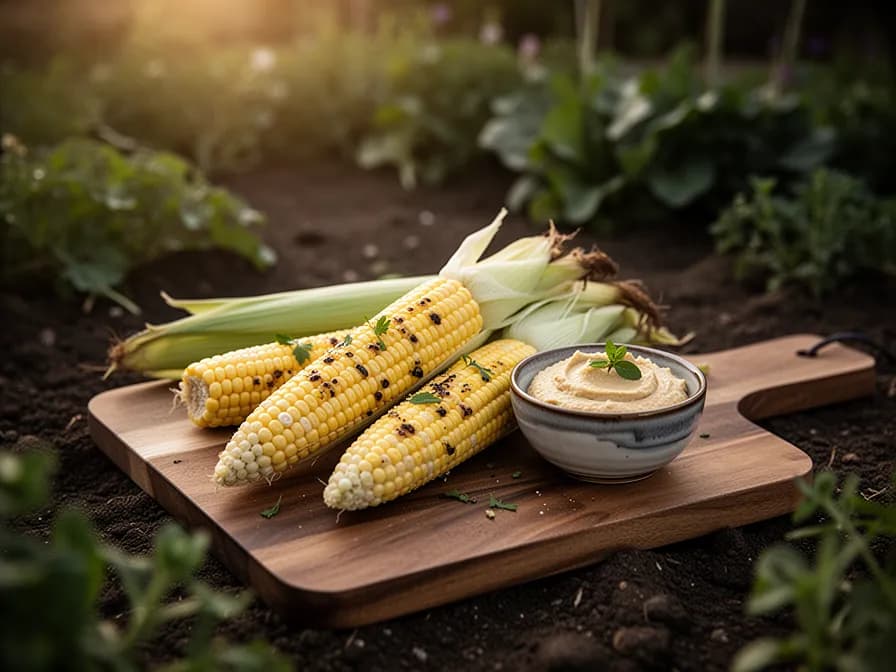 Grilled corn on the cob with butter and herbs