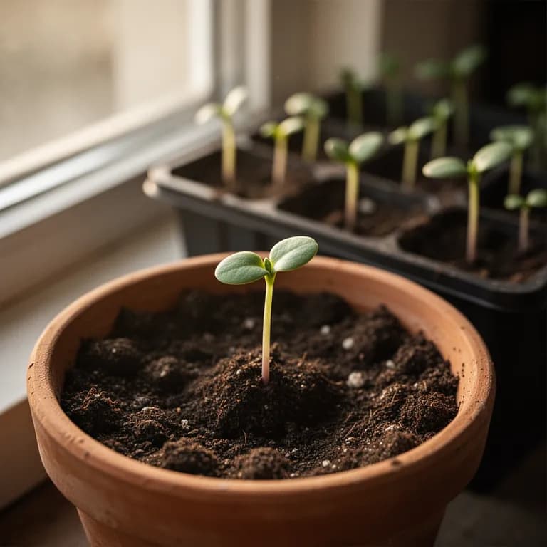 Young corn seedlings emerging in rows