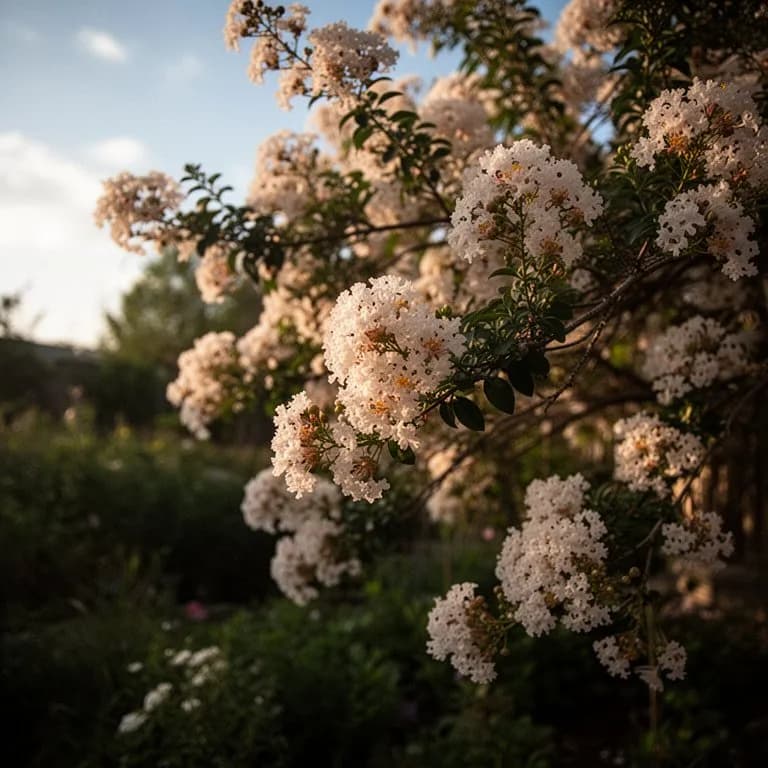 Vibrant pink crape myrtle flower clusters in full summer bloom
