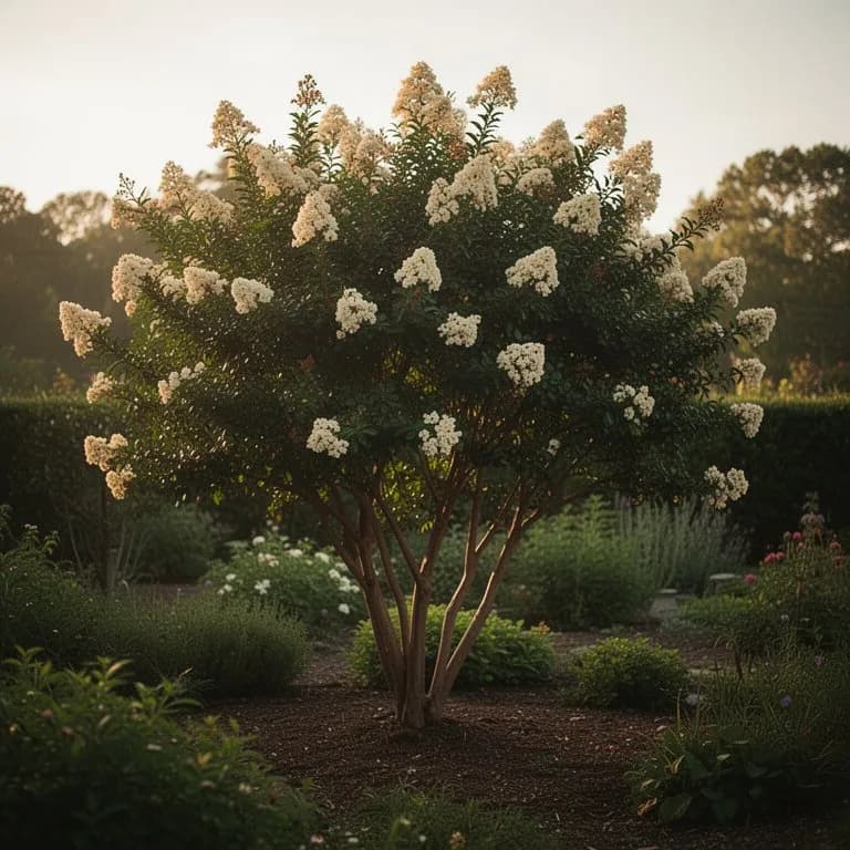 Properly pruned crape myrtle showing natural vase-shaped canopy