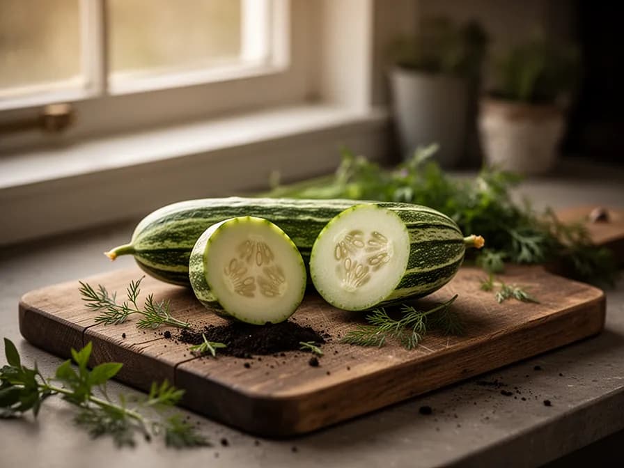 Cross-section slices of Armenian cucumber showing distinctive fluted star pattern