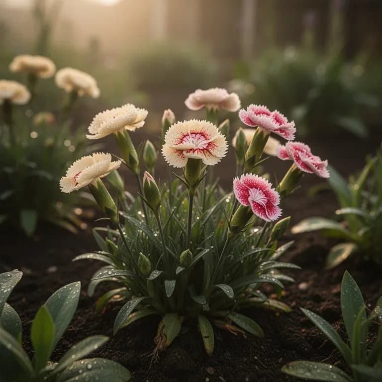 Pétalos de dianthus recién cosechados dispuestos sobre una tabla de cortar