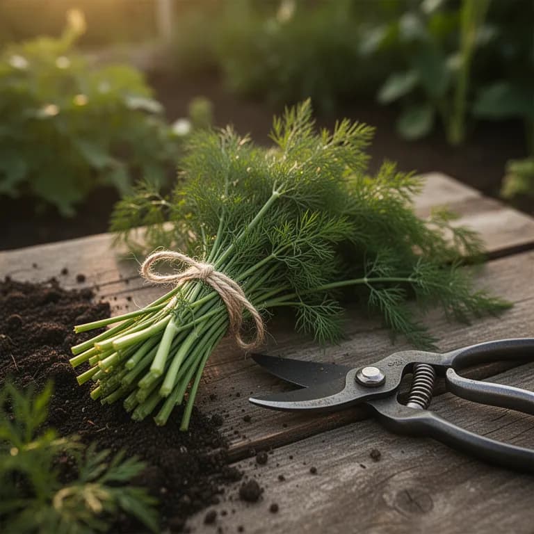 Freshly harvested bunch of dill weed tied together