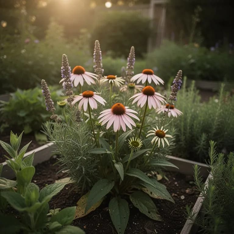 Flor de Echinacea purpurea completamente abierta con pétalos rosa-púrpura caídos y prominente cono central marrón-anaranjado