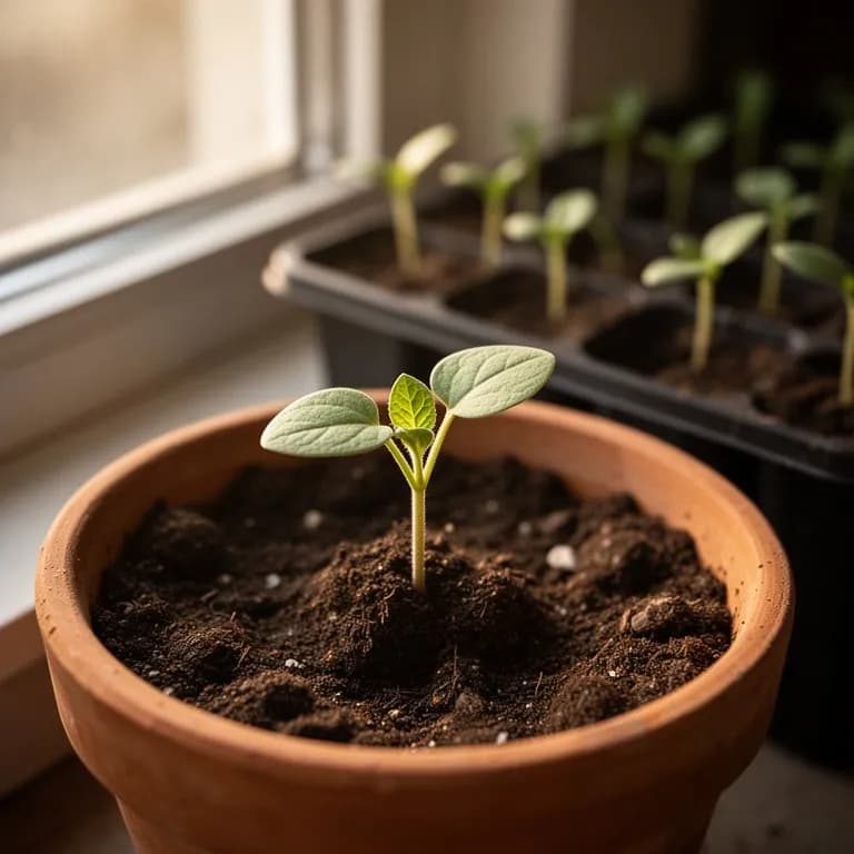 Four o'clock seedlings emerging from soil