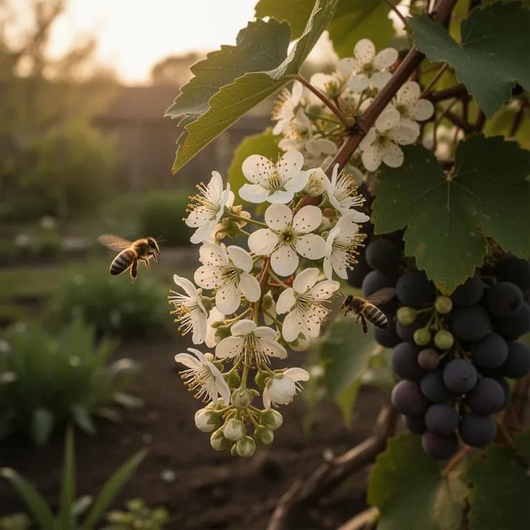 Cañas de vid Concord con yemas hinchadas y las primeras puntas verdes de los brotes emergiendo en primavera