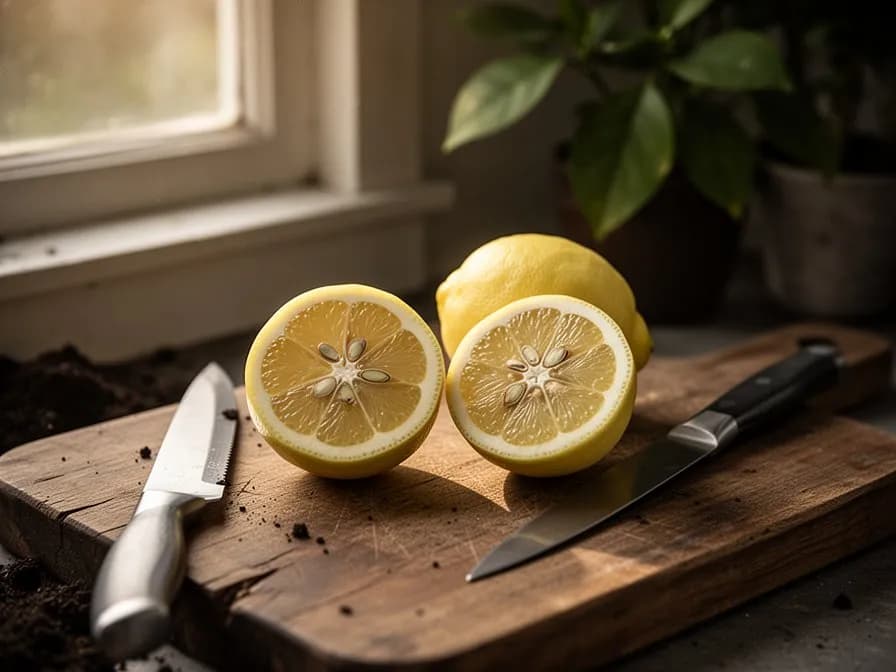 Halved lemon showing the juicy pale yellow segments and white pith