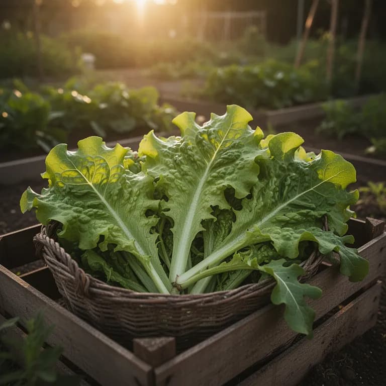 Freshly harvested oak leaf lettuce leaves in a garden basket