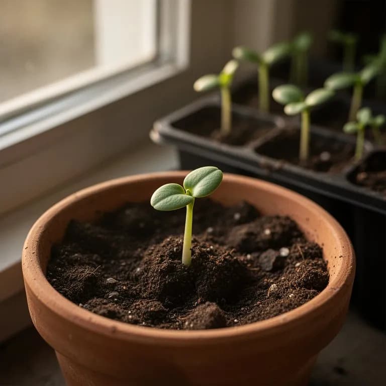 Jóvenes brotes de lirio asiático emergiendo del suelo a principios de primavera