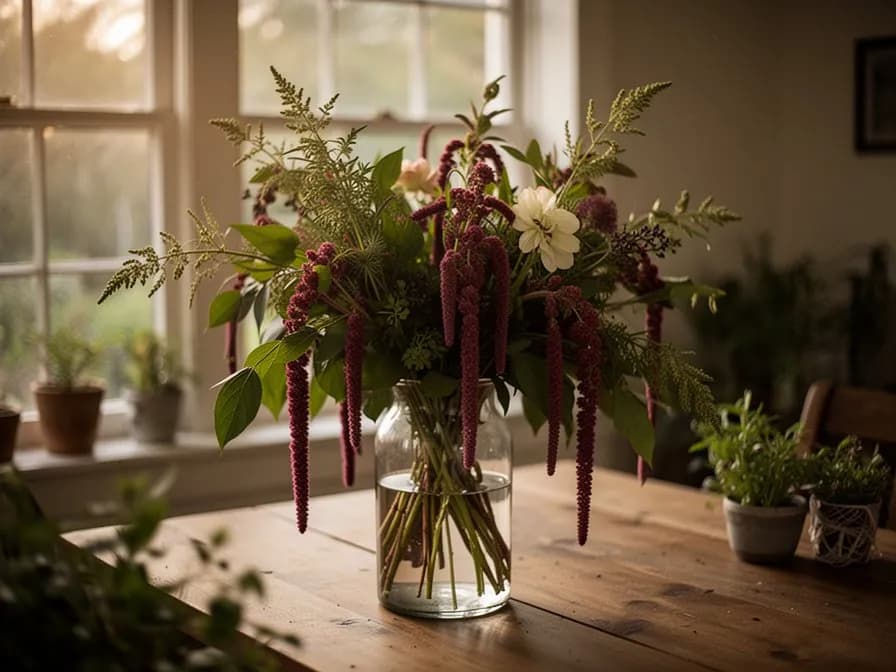 Winzige blasscremefarbone Amaranth-Samen in einer Keramikschale nach dem Dreschen getrockneter Quasten