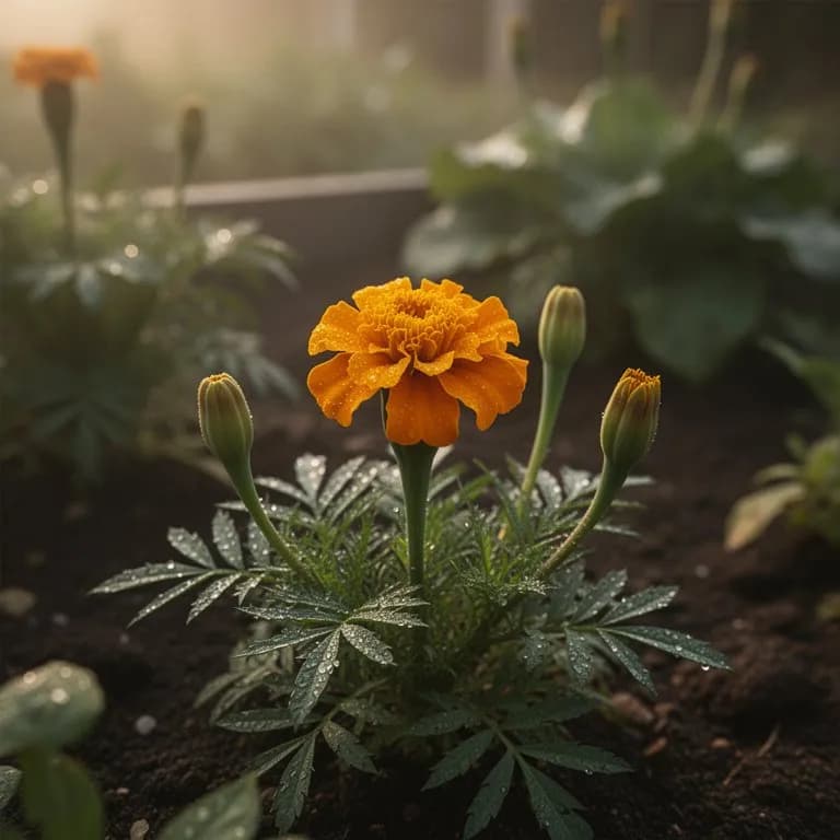 Marigold flowers in full bloom showing vibrant orange and yellow petals