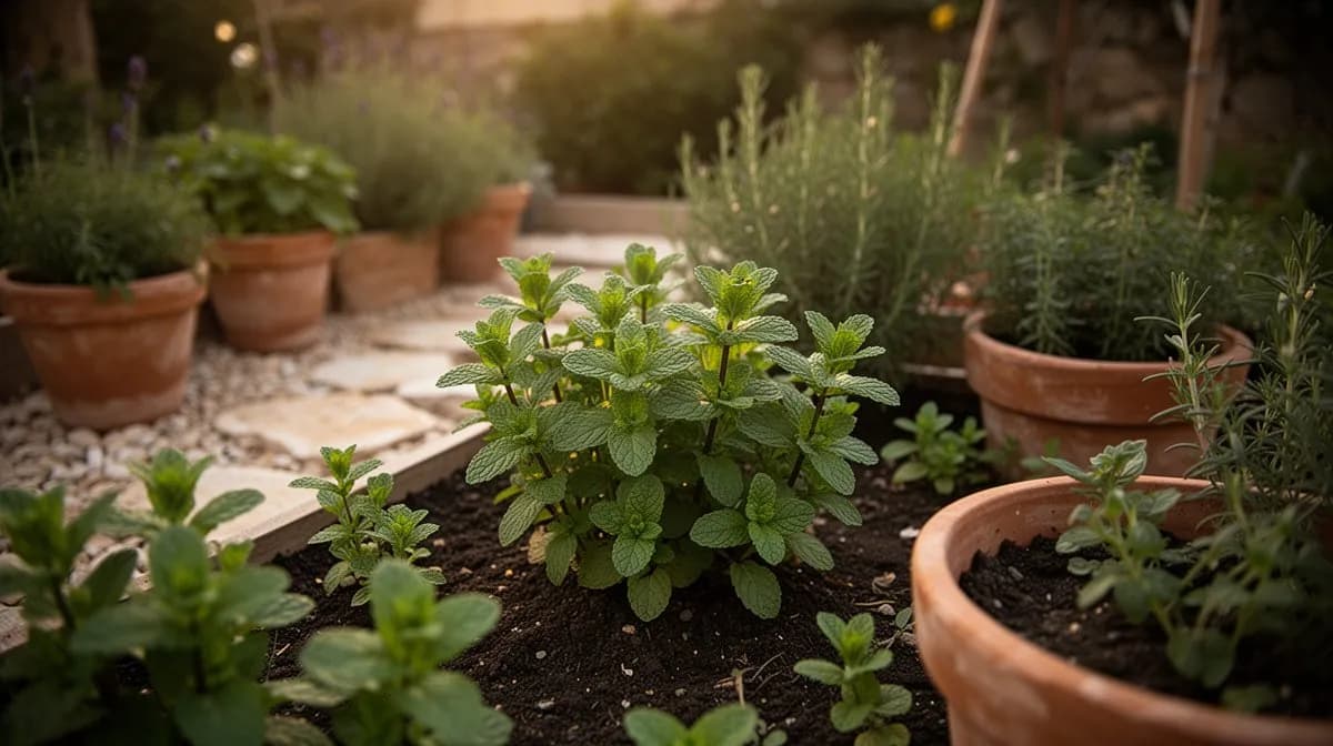 Julep-Minze wächst in einem Terrakotta-Topf