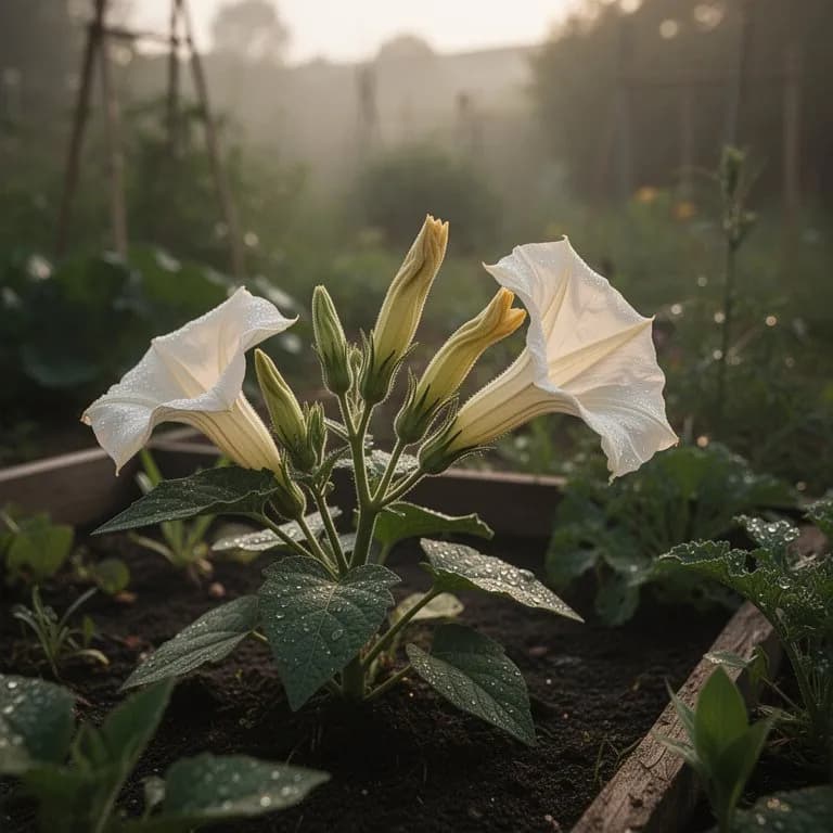 Tightly spiraled moonflower bud about to unfurl in the late afternoon