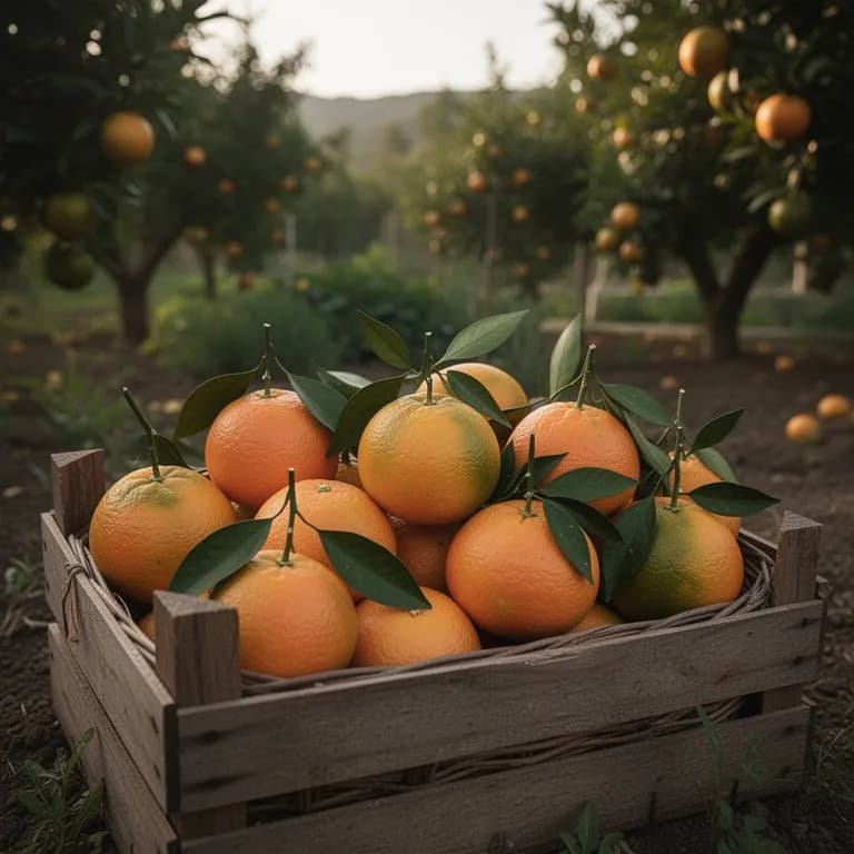 Mano sosteniendo una gran naranja navel perfectamente madura, recién cortada del árbol