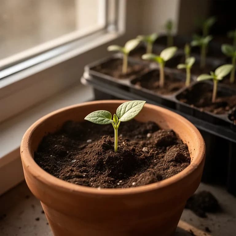 Young papaya seedling in a small pot