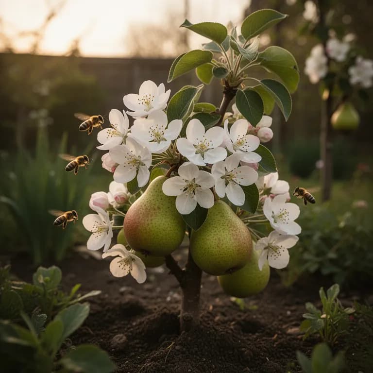 White pear blossoms covering branches in early spring