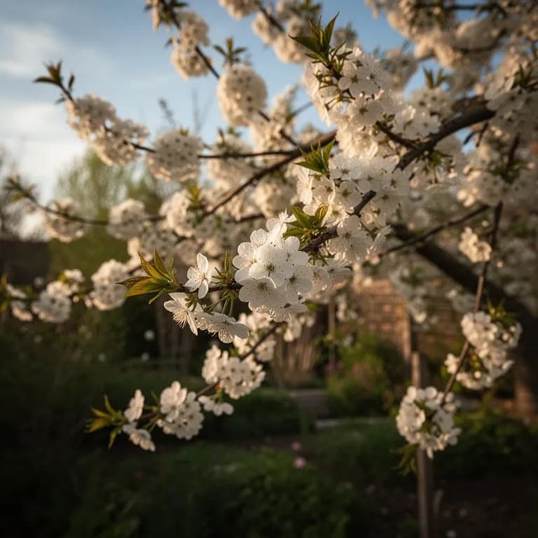 Plum tree in full spring blossom with white flowers