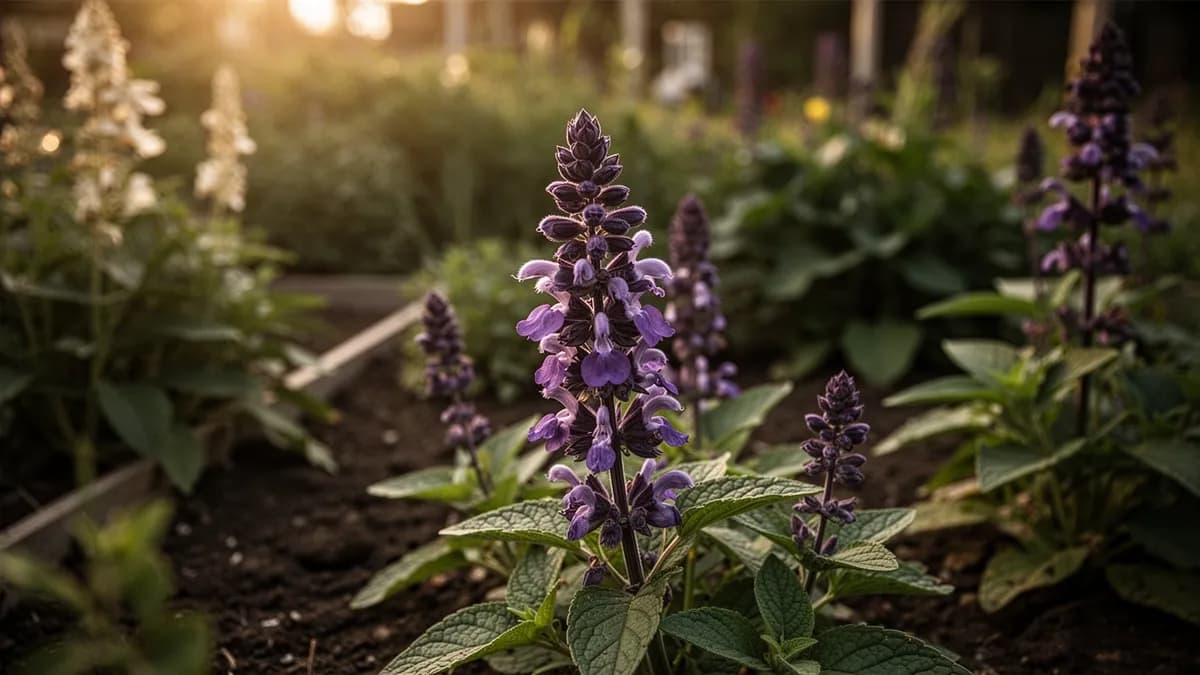 Jardinero despuntando tallos florales marchitos de salvia con podaderas
