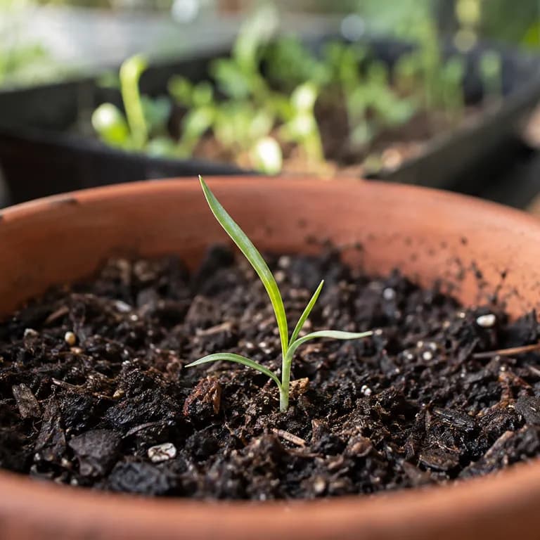 Young Japanese sedge seedlings developing their first slender blades