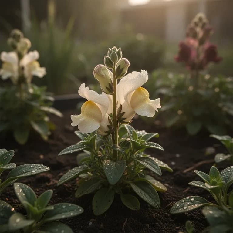 Close-up of snapdragon flowers showing the dragon jaw mechanism