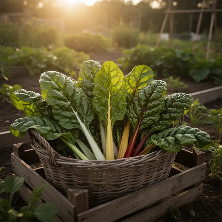 Freshly harvested Swiss chard bundle with colorful stems