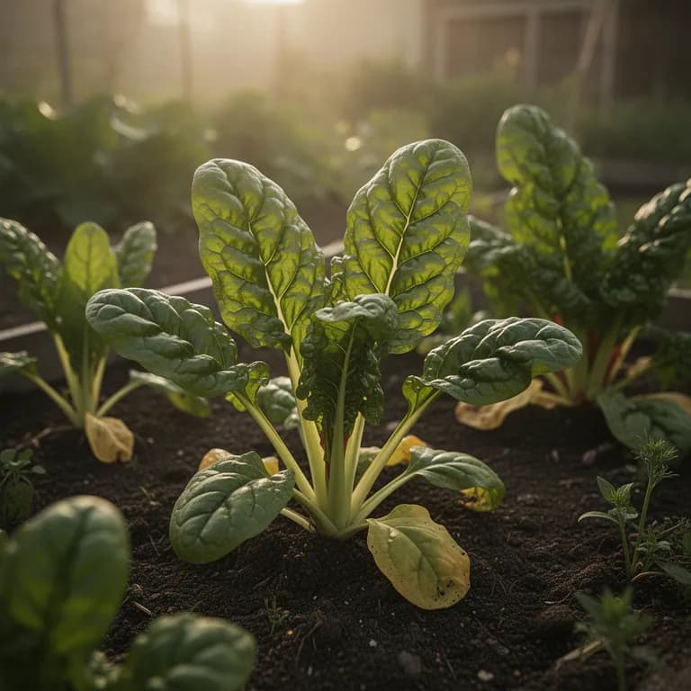 Swiss chard leaves showing deep green color and prominent veins