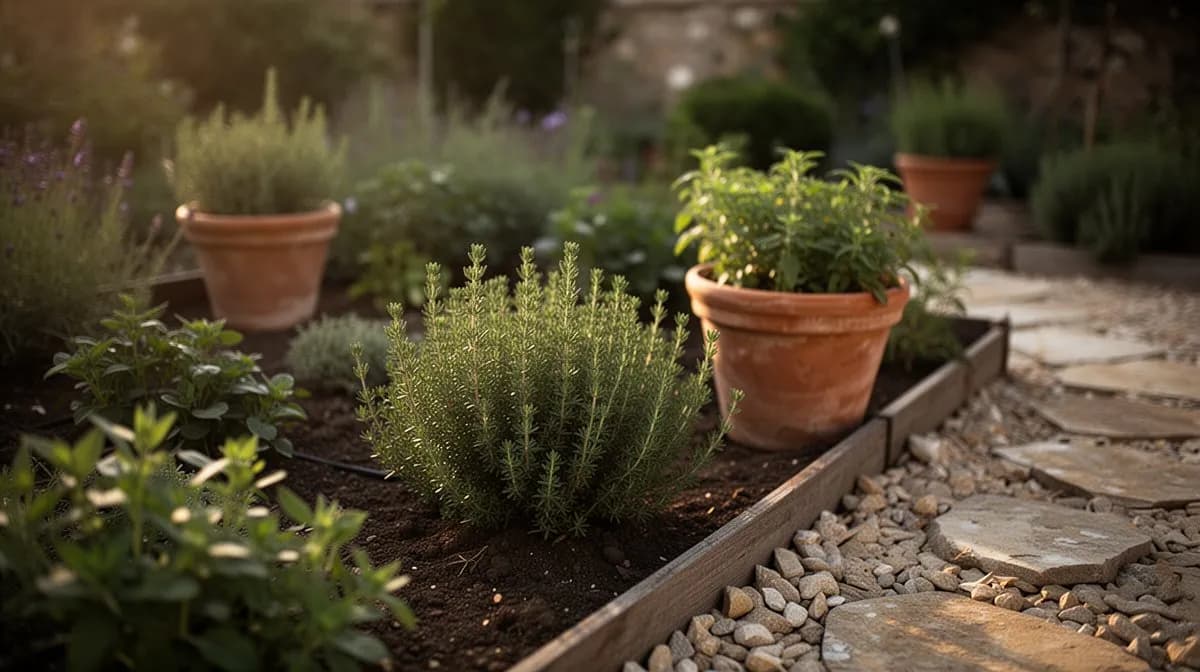 Thyme used as a ground cover along a garden path border