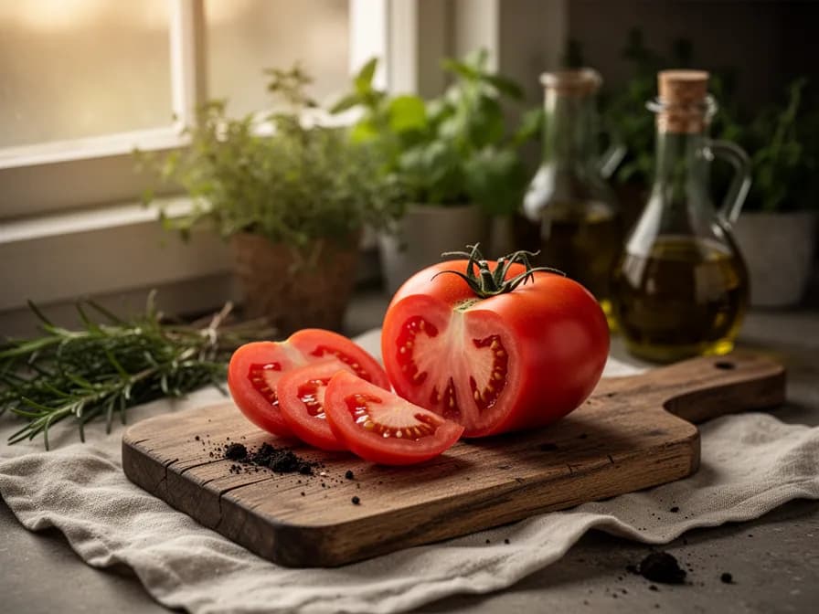 Thick slices of beefsteak tomato showing meaty interior with few seeds