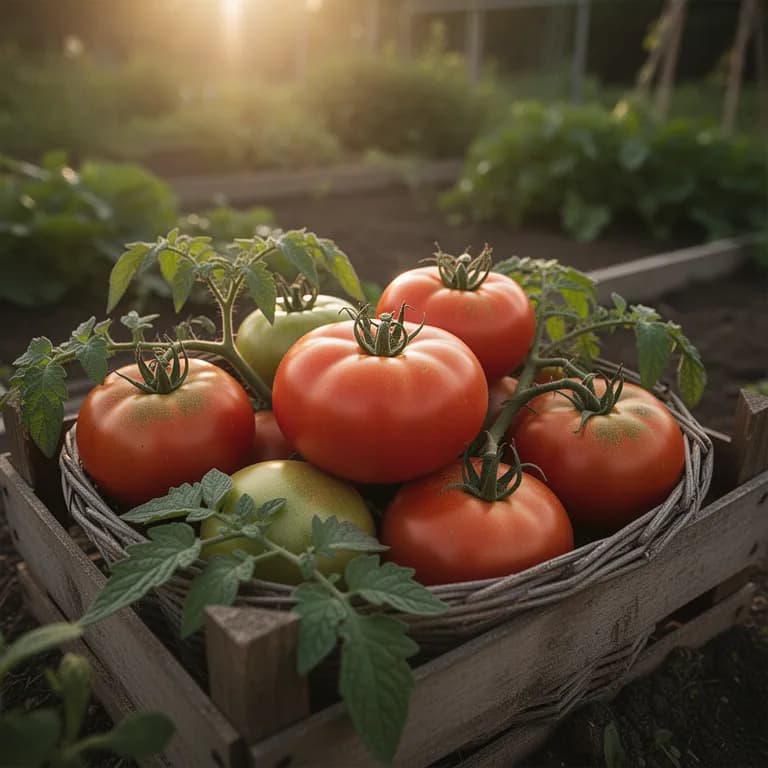 Perfectly ripe red beefsteak tomato on the vine ready for harvest