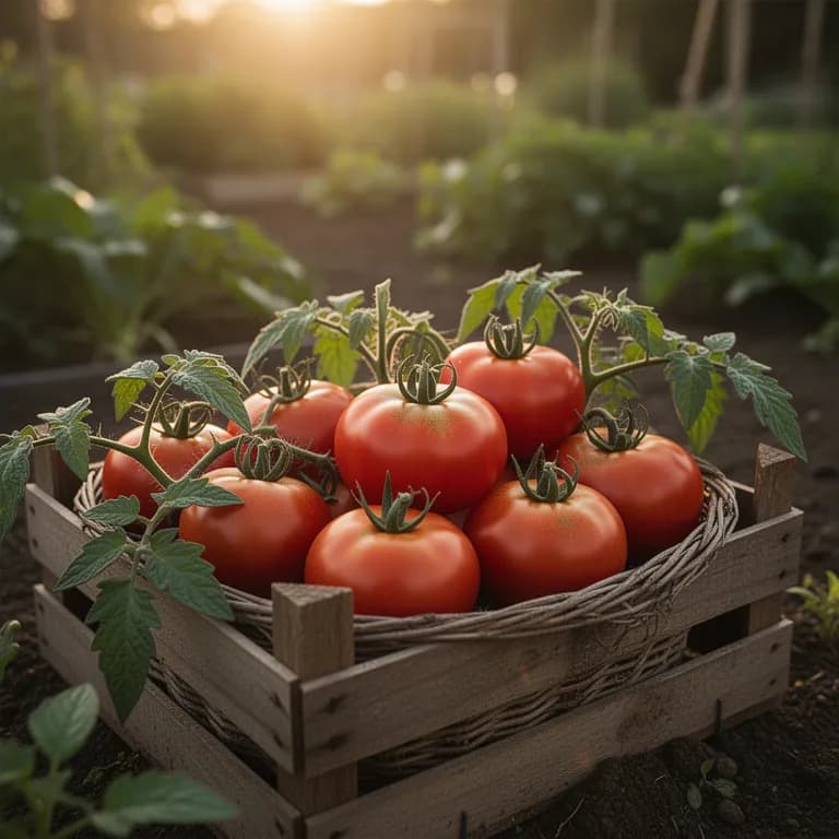 Perfectly ripe deep red Campari tomatoes hanging in a uniform cluster on the vine
