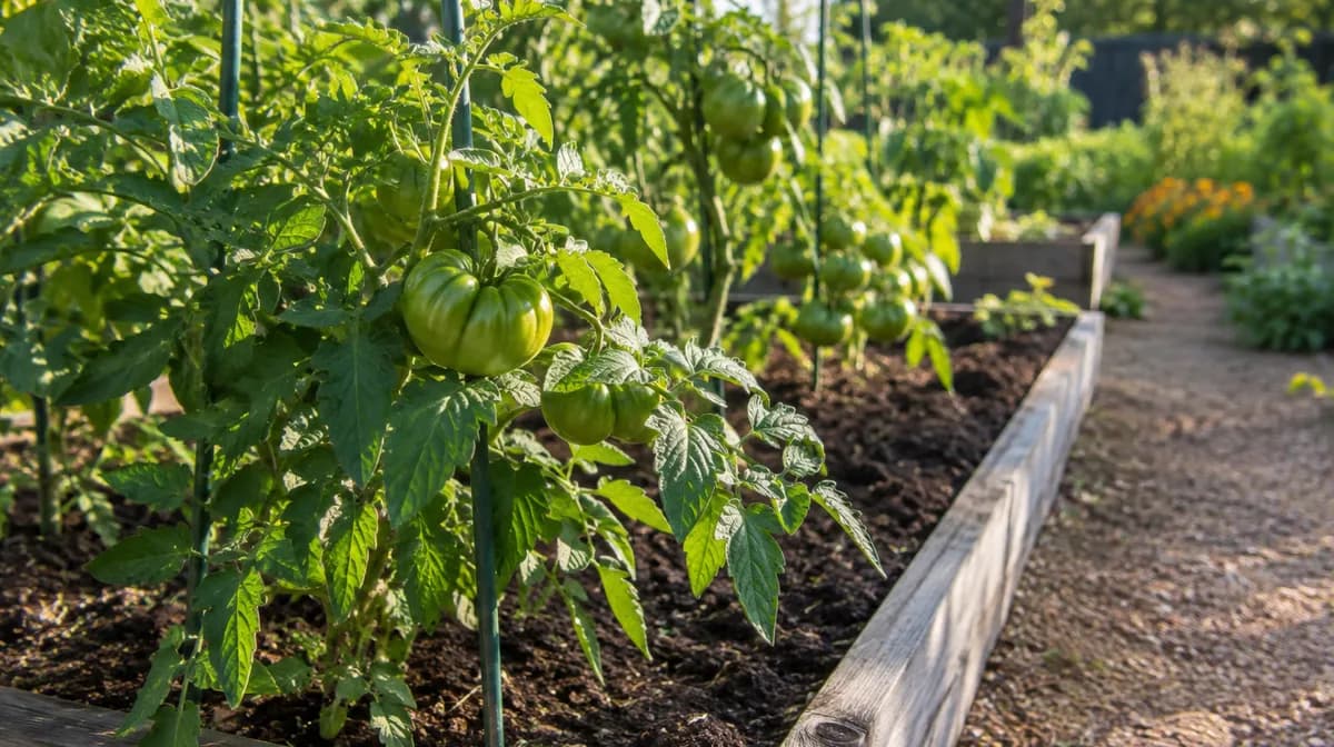 Ivuntian-Giant-Tomatenpflanze in einem sonnigen Beet