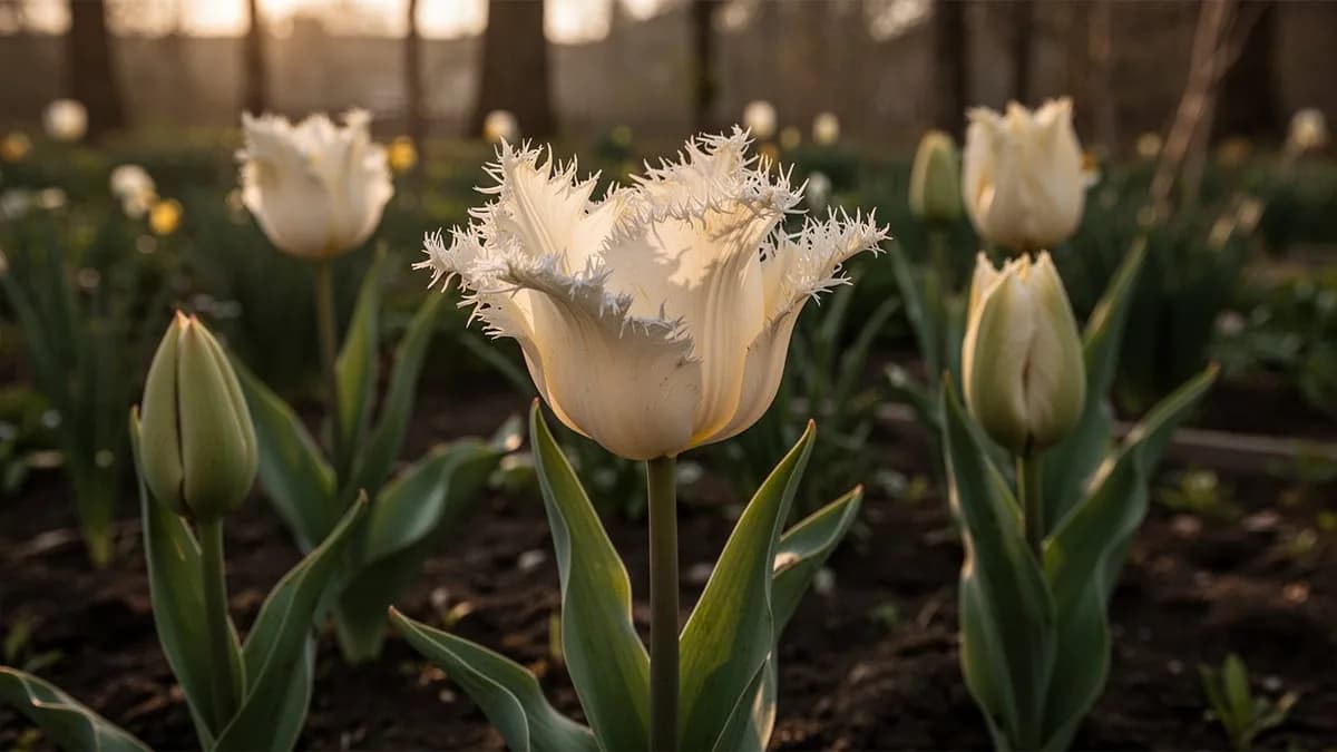 Bulbos de tulipán flecado listos para plantar en otoño con túnicas marrones y papiráceas