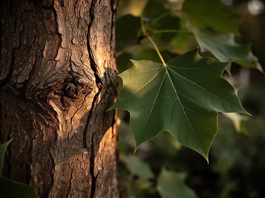 Primer plano de la hoja de cuatro lóbulos de forma singular del tulipero